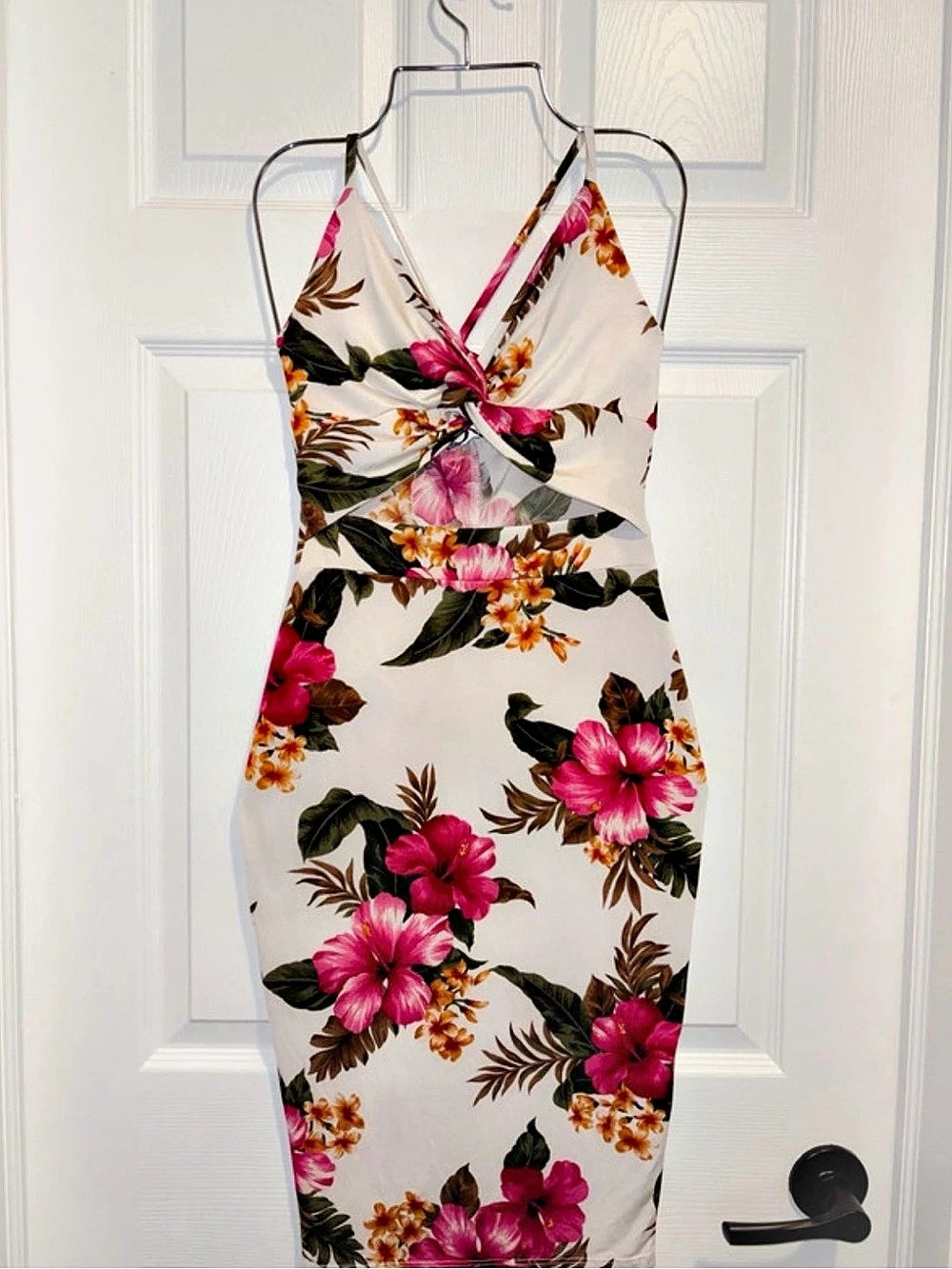 Floral Twist Front Midi Dress